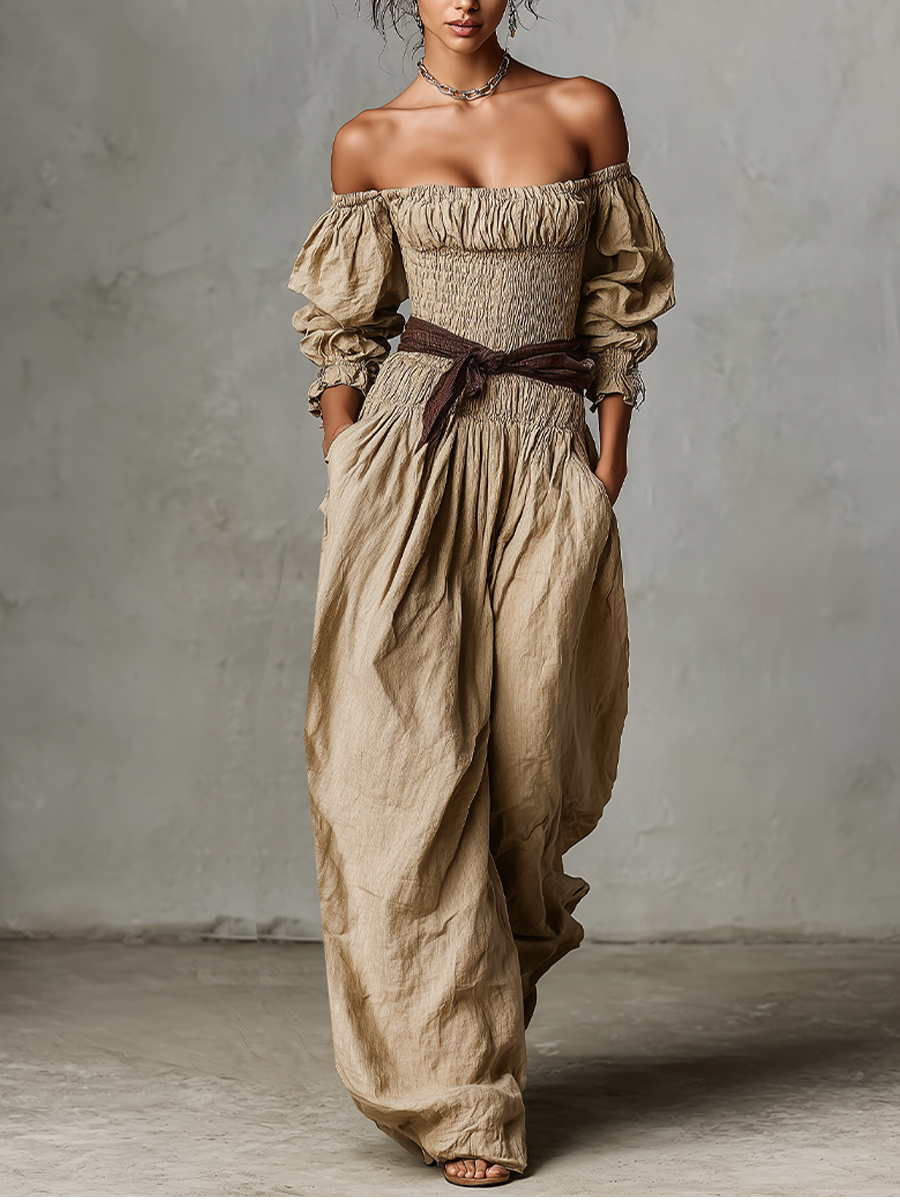 Zanira | Mono Boho Hombros Descubiertos y Corpiño Fruncido