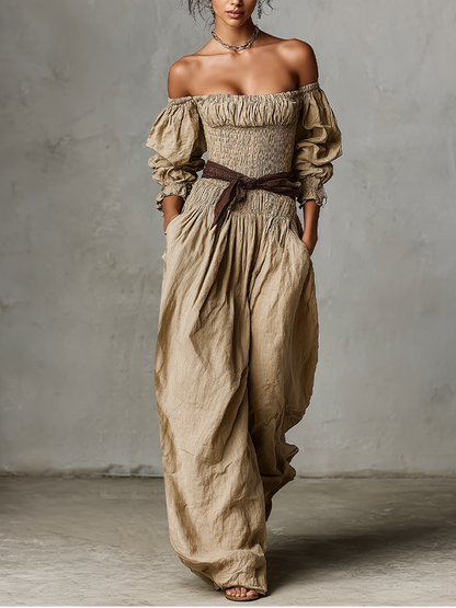 Zanira | Mono Boho Hombros Descubiertos y Corpiño Fruncido