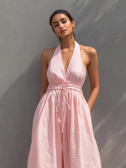 Roba | Mono Elegante Cuello Halter Sin Mangas con Lazo