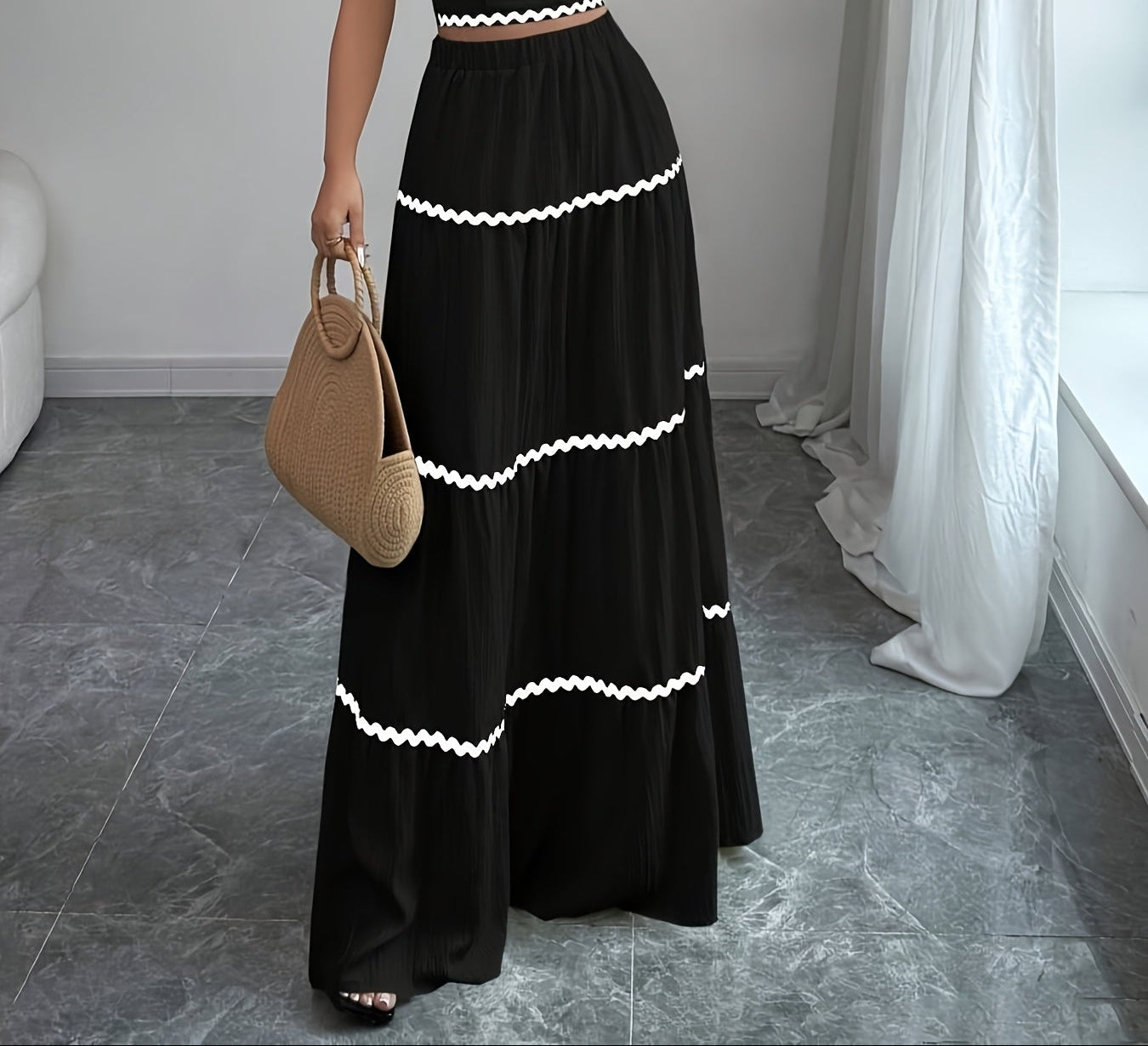 Lena | Falda Boho Larga de Encaje a Rayas