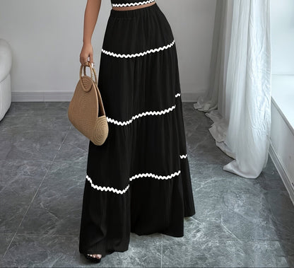 Lena | Falda Boho Larga de Encaje a Rayas