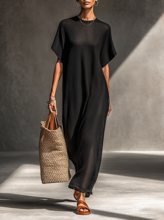 Amiria | Vestido Largo de Punto Minimalista Transparente Manga Corta