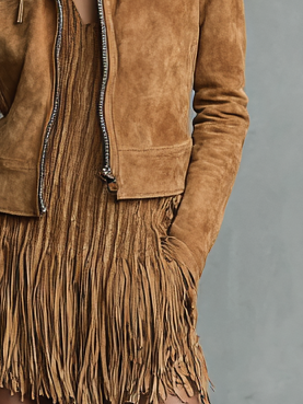 Arizona | Chaqueta Corta de Ante con Solapa y Cremallera