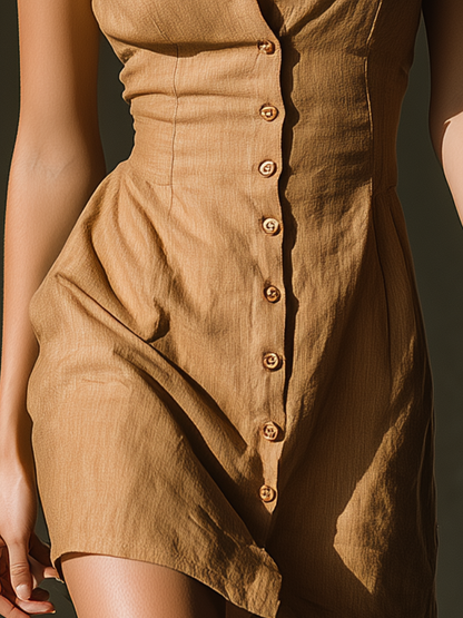 Melia | Vestido Mini Camisero Sin Mangas con Tapeta de Botones