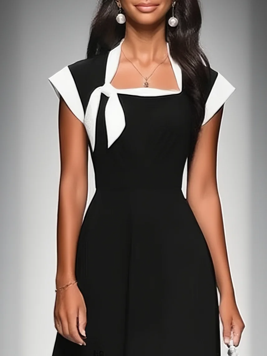 Kati | Vestido Midi Cuello Cuadrado Manga Corta