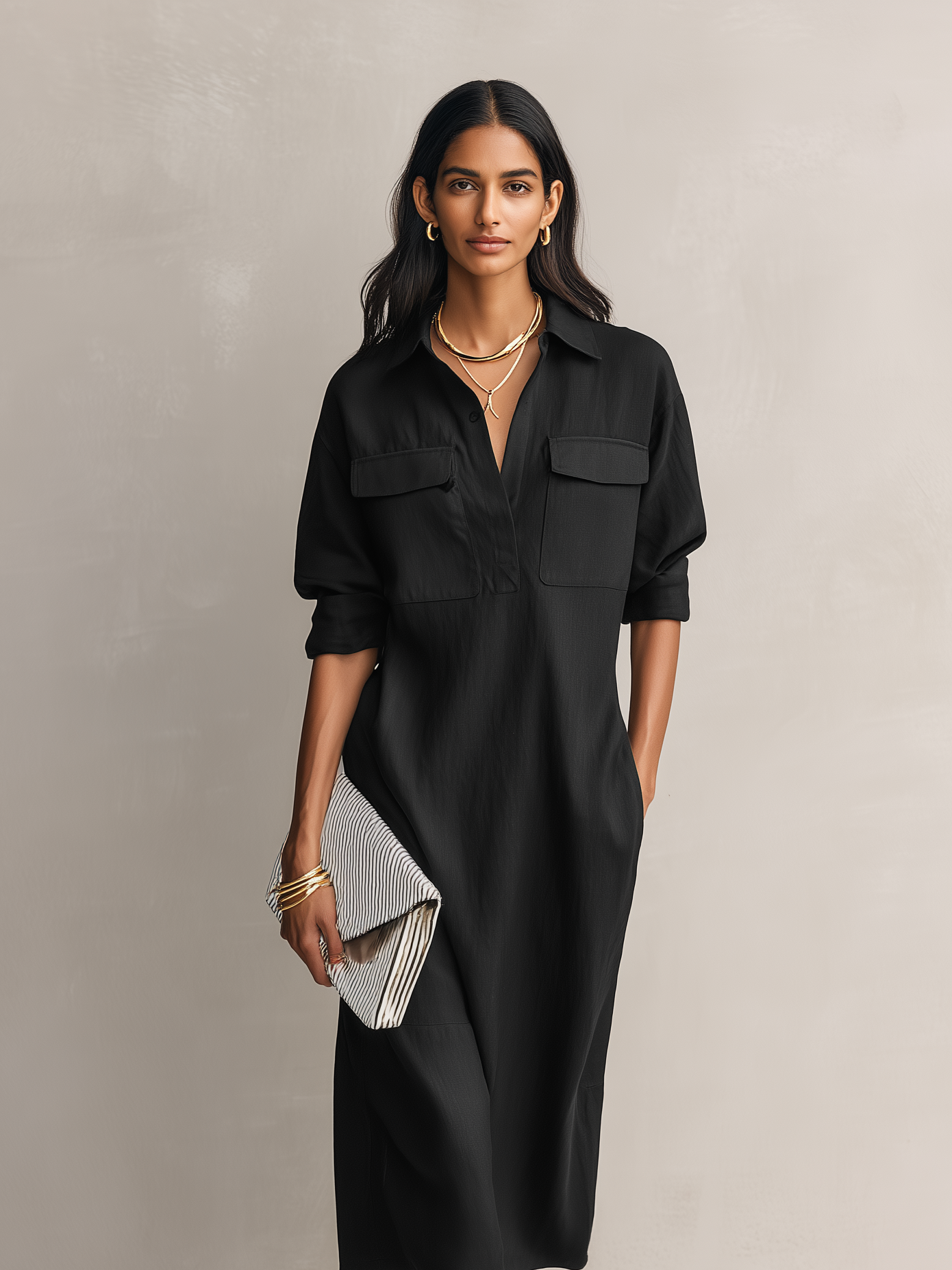 Salisa | Vestido Midi Elegante de Lino Manga Corta Cuello Camisero