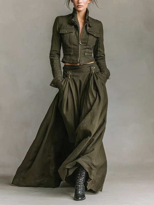 Rebeca | Conjunto Moderno Chaqueta Corta y Falda Larga Algodón