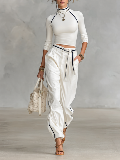 Tina | Conjunto Top Ajustado Cuello Medio Manga Larga y Pantalón