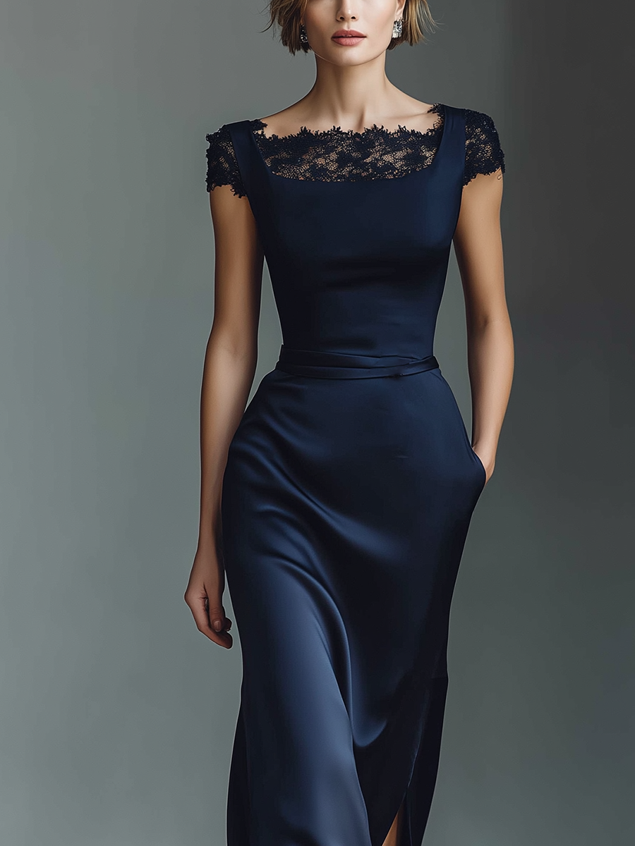 Isadora | Vestido Largo de Satén con Escote de Encaje