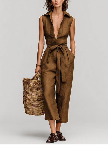 Tefi | Mono de Lino Cuello en V Casual Atemporal