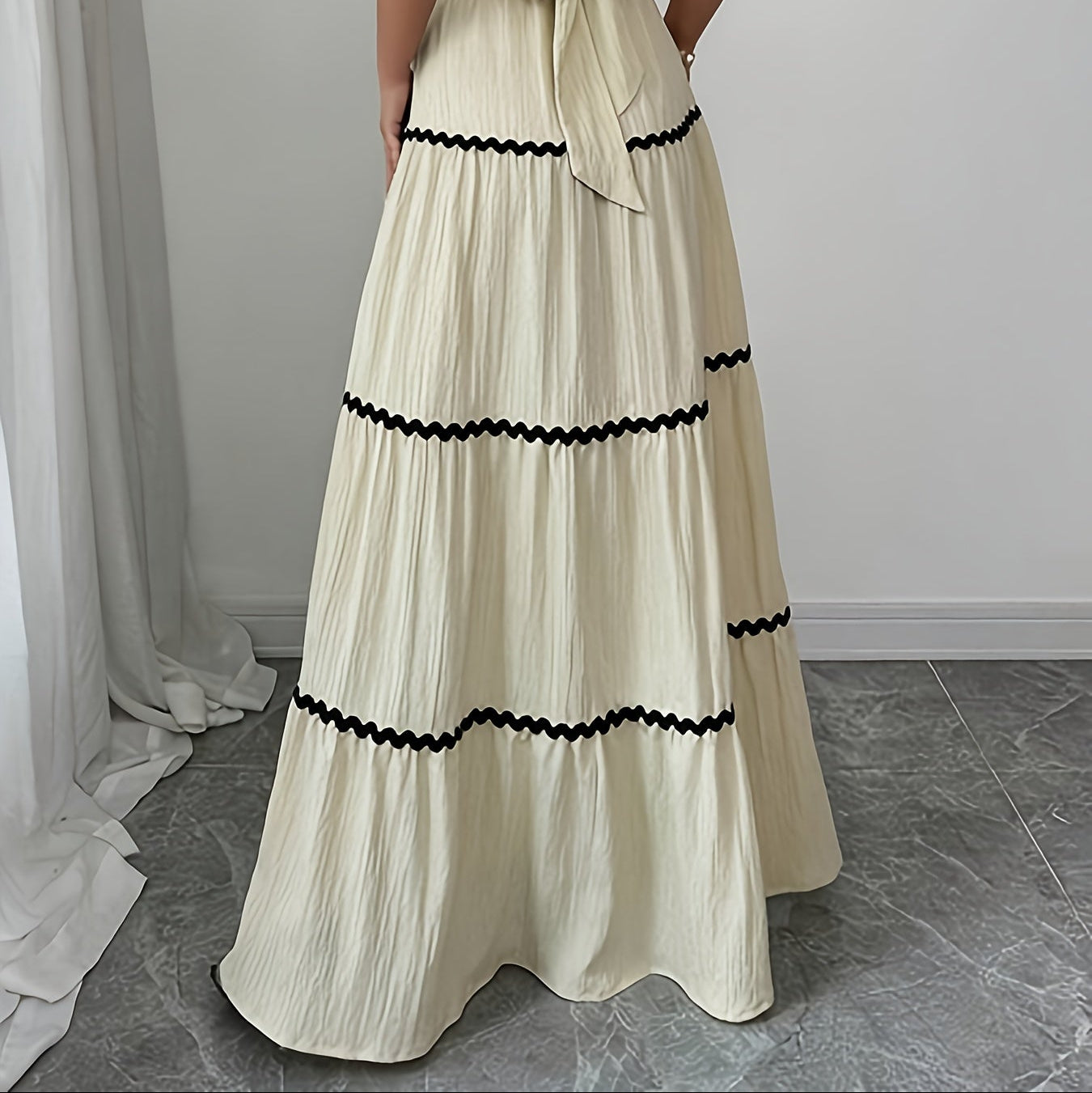 Selena | Conjunto Falda Boho Larga de Encaje a Rayas y Top Sin Mangas