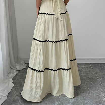 Selena | Conjunto Falda Boho Larga de Encaje a Rayas y Top Sin Mangas