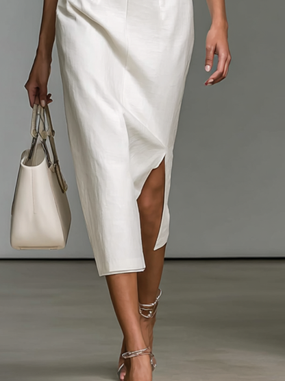 Esmeralda | Vestido Midi Manga Corta Cuello en V y Cintura Ajustada