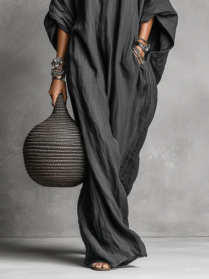 Emira | Vestido Largo Holgado de Lino Mangas Murciélago