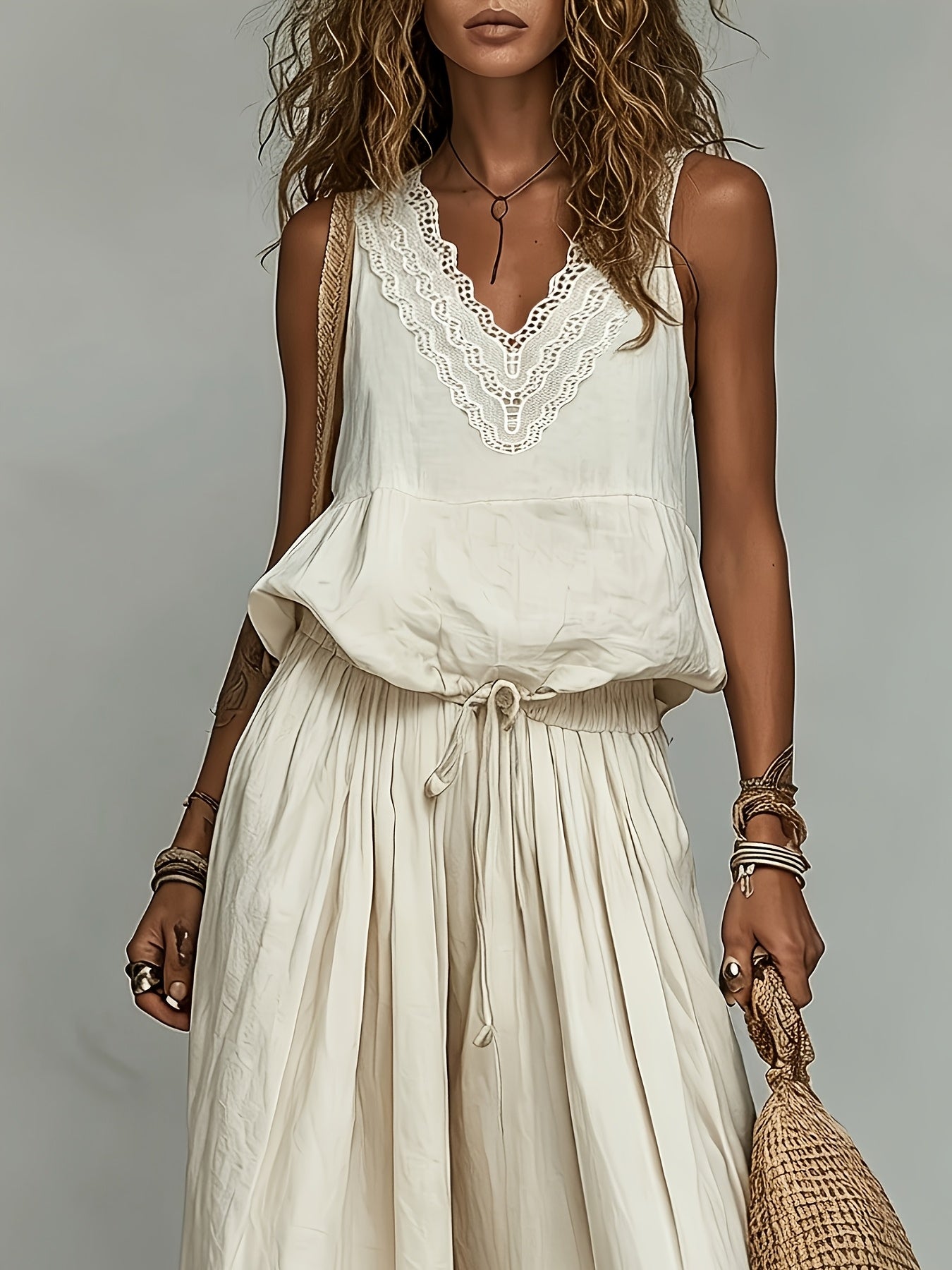 Noira | Conjunto Holgado Top Encaje Pantalón