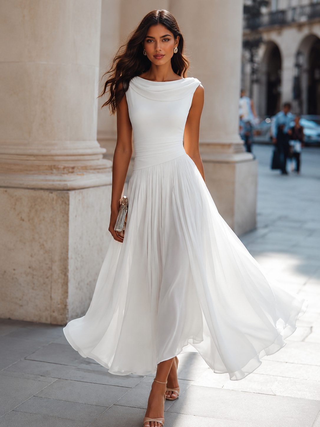 Elarvésse | Vestido Largo Drapeado Elegante