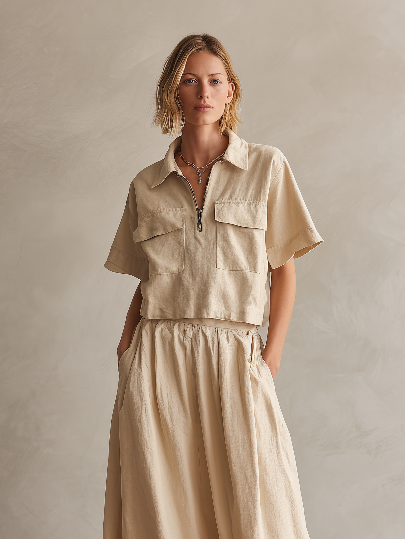 Inesia | Conjunto Elegante Top Camisa Manga Corta y Falda