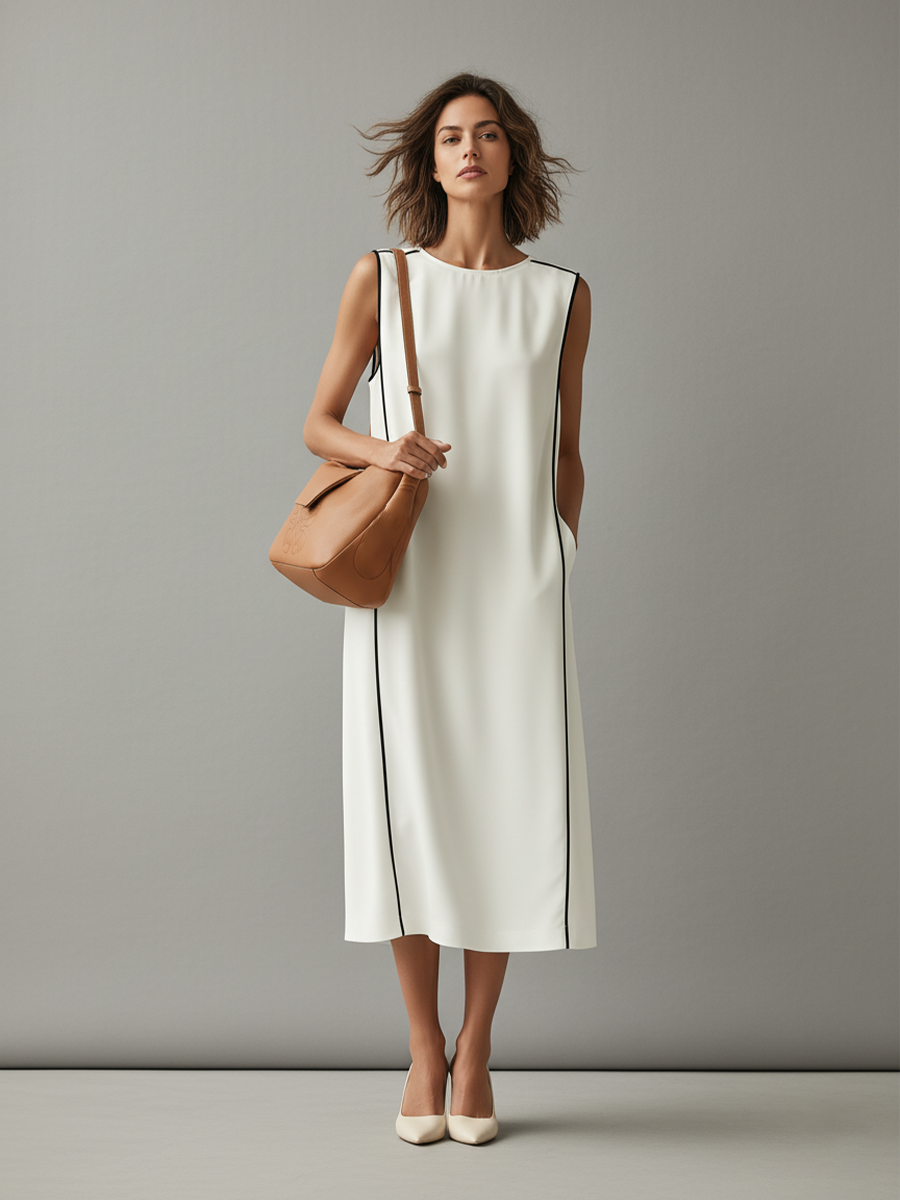 Clarisse | Vestido con Ribete en Contraste y Bolsillos Laterales