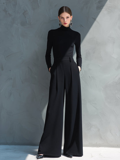 Ziva | Mono Clásico de Punto Estilo Traje Cuello Alto y Pernera Ancha