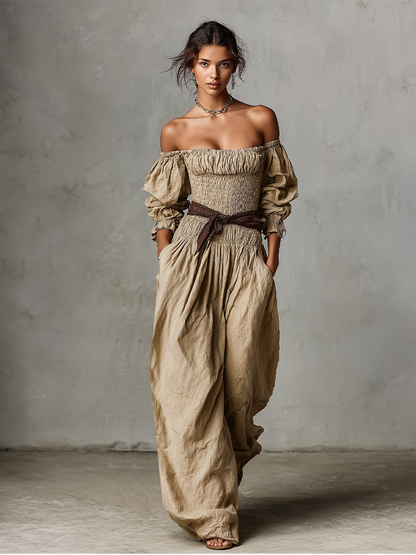 Zanira | Mono Boho Hombros Descubiertos y Corpiño Fruncido