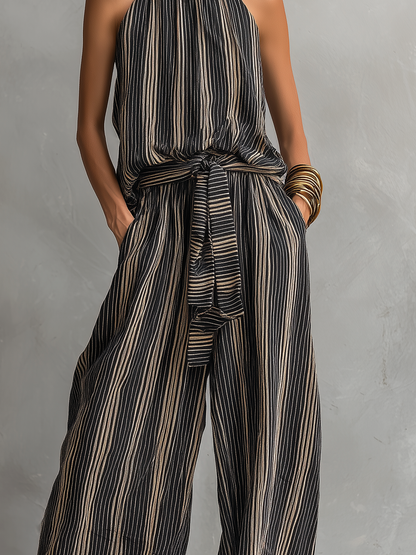 Flavia | Conjunto a Rayas Top Sin Mangas Cuello Redondo y Pantalón