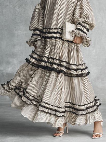 Centinela | Vestido Largo Manga Larga Volantes y Rayas Estilo Boho