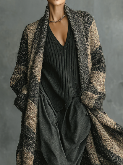 Amelia | Cárdigan Largo Holgado Retro con Rayas