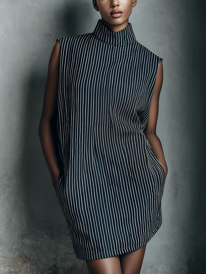 Zaria | Vestido Mini a Rayas Sin Mangas con Bolsillos Laterales