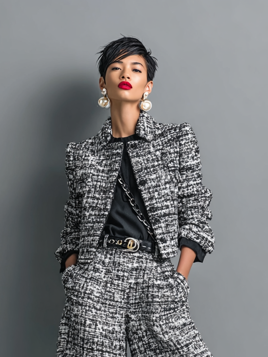 Kalyx | Conjunto de Chaqueta Corta de Tweed y Pantalones Anchos