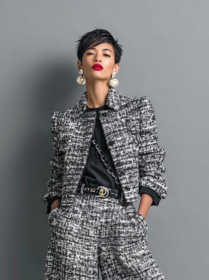 Kalyx | Conjunto de Chaqueta Corta de Tweed y Pantalones Anchos