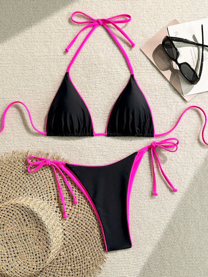 Nyla | Bikini Halter Rosa Negra
