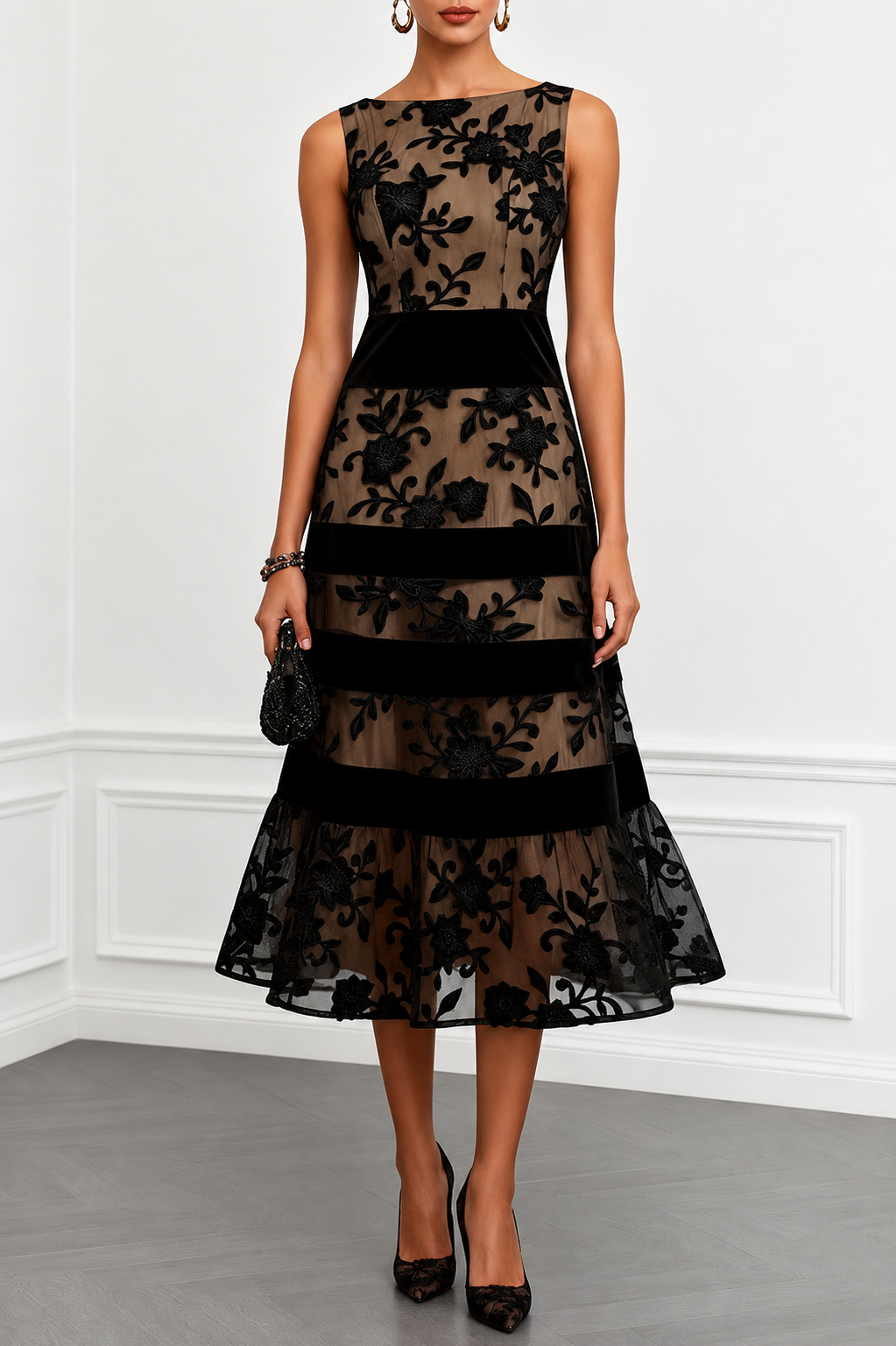 Elviana | Vestido Midi Encaje Escote Barco