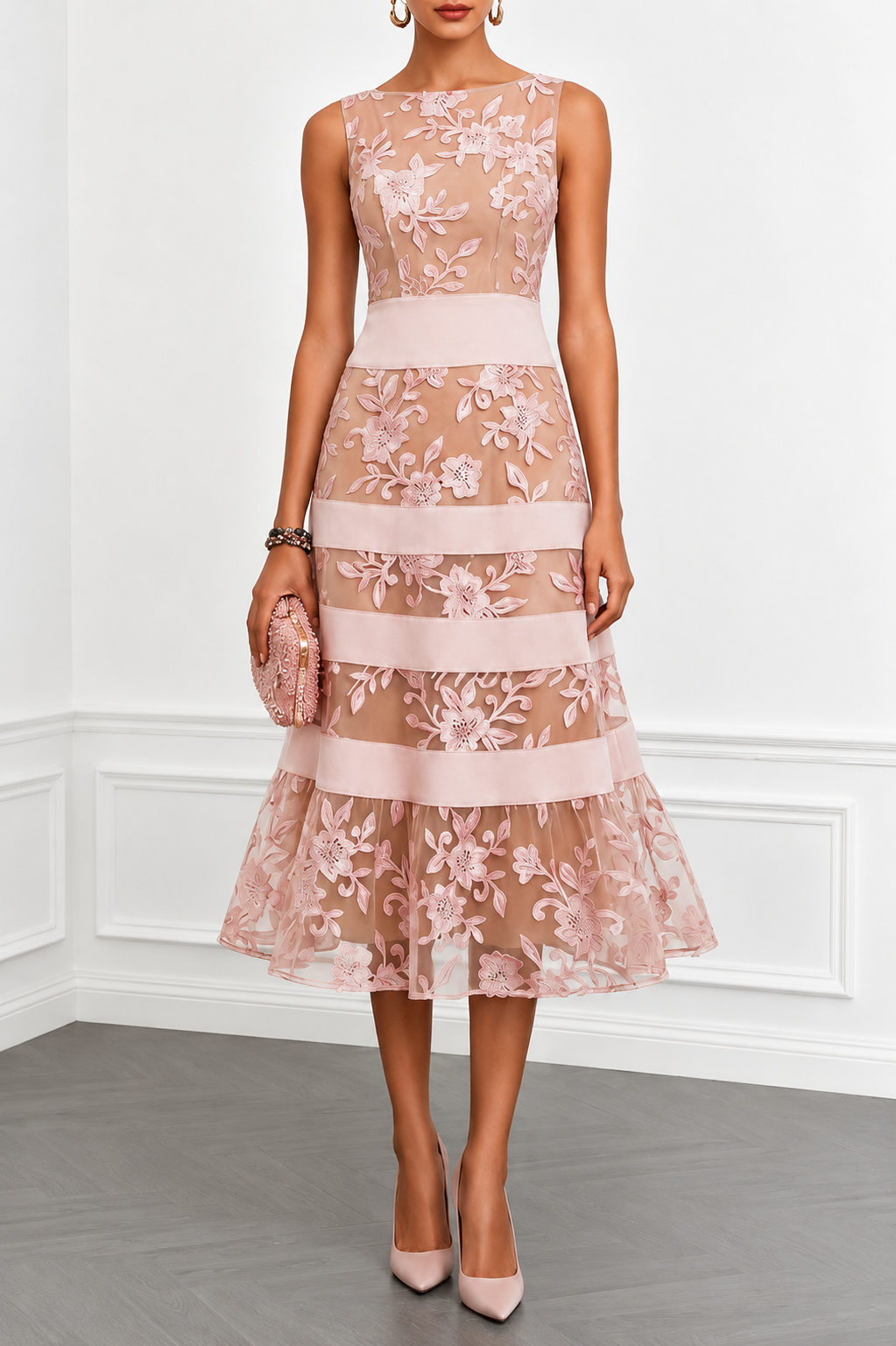 Elviana | Vestido Midi Encaje Escote Barco