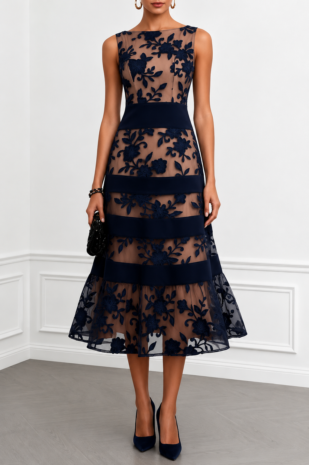 Elviana | Vestido Midi Encaje Escote Barco