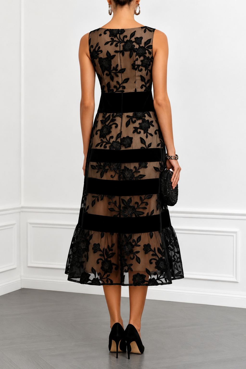 Elviana | Vestido Midi Encaje Escote Barco