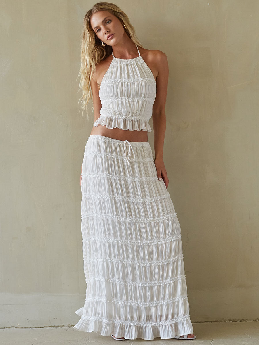 Zenvia | Conjunto Halter Falda Maxi Fruncida