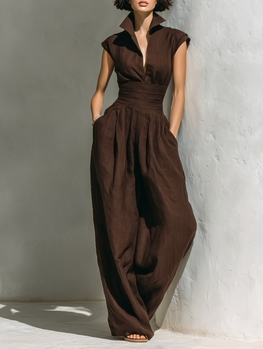 Damaris | Mono Minimalista de Lino Manga Corta Perneras Anchas