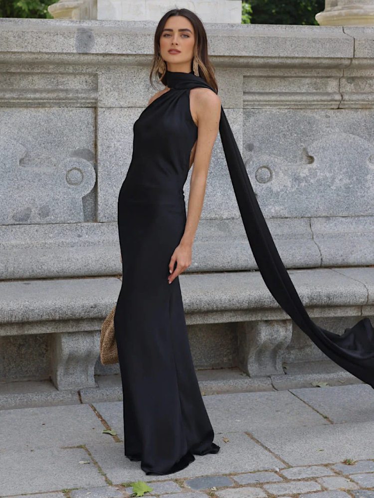 Divani | Vestido Largo Elegante con Capa Sin Mangas