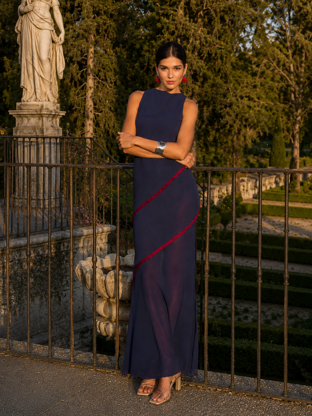 Torina | Vestido Largo Ribete Sin Mangas